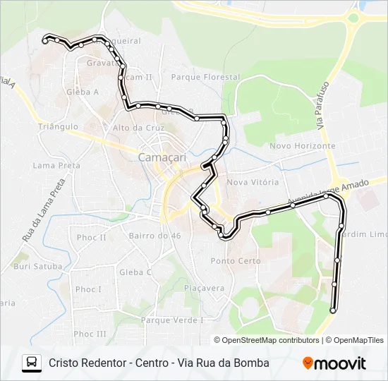 R-05 CRISTO REDENTOR - CENTRO - VIA RUA DA BOMBA Bus Line Map