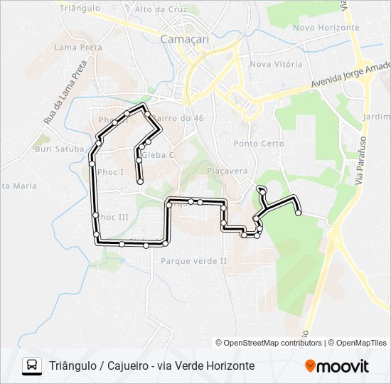 Mapa da linha R-13B TRIÂNGULO / CAJUEIRO - VIA VERDE HORIZONTE de ônibus