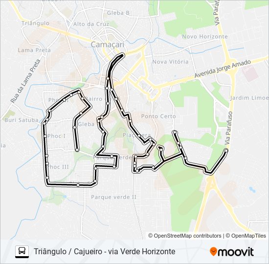 Mapa de R-13B TRIÂNGULO / CAJUEIRO - VIA VERDE HORIZONTE de autobús