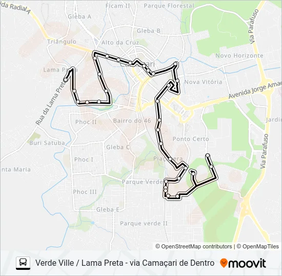 R-08B VERDE VILLE / LAMA PRETA - VIA CAMAÇARI DE DENTRO Bus Line Map