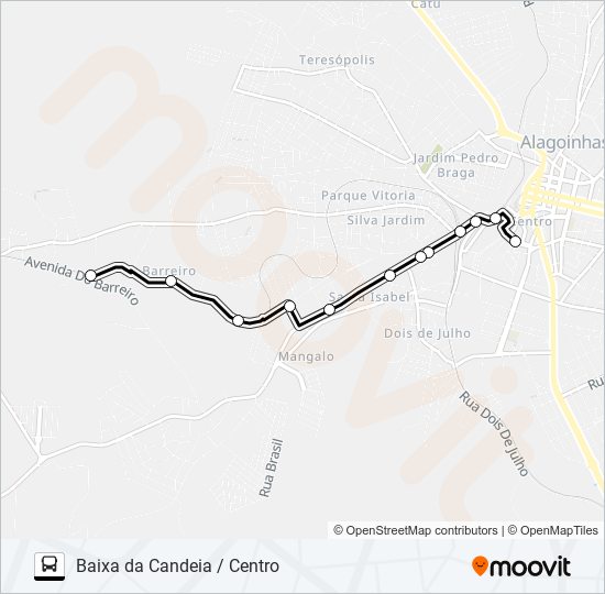 Mapa da linha 5107 BAIXA DA CANDEIA / CENTRO de ônibus