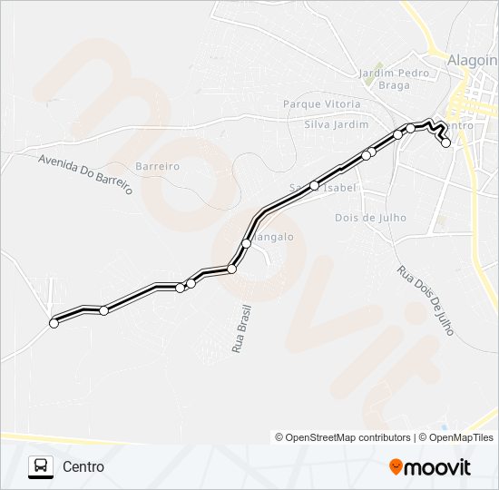 Mapa da linha 5111 MANGALÔ / CENTRO de ônibus