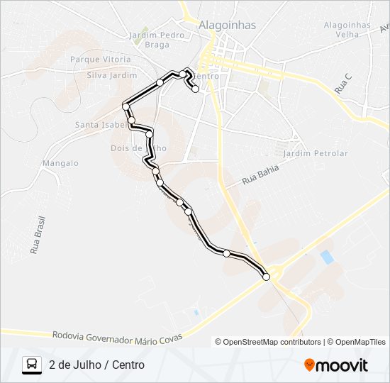 Mapa da linha 5104 2 DE JULHO / CENTRO de ônibus