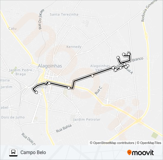 Mapa da linha 5128 CAMPO BELO / ALAGOINHASIV / CENTRO de ônibus