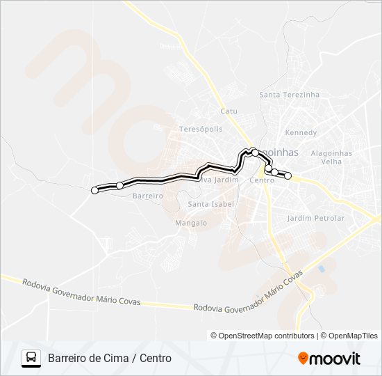 Mapa da linha 5102 BARREIRO DE CIMA / CENTRO de ônibus