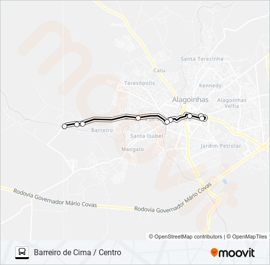 Mapa da linha 5102 BARREIRO DE CIMA / CENTRO de ônibus
