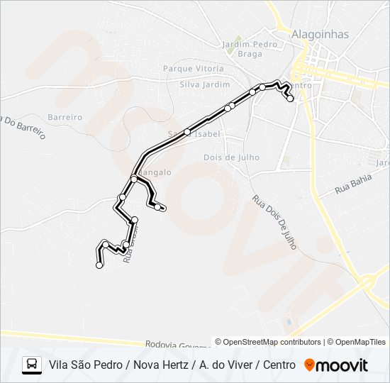 Mapa da linha 5113 VILA SÃO PEDRO / NOVA HERTZ / A. DO VIVER / CENTRO de ônibus