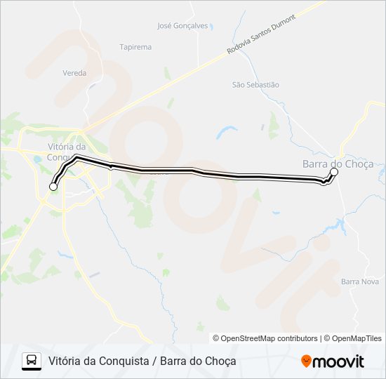 Mapa da linha VC / BC - 001 VITÓRIA DA CONQUISTA / BARRA DO CHOÇA de ônibus