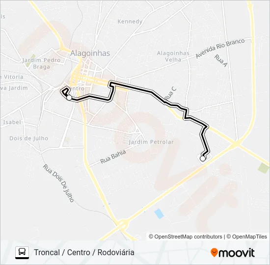 T001 TRONCAL / CENTRO / RODOVIÁRIA Bus Line Map