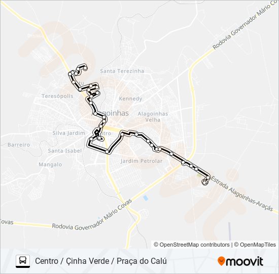 Mapa da linha 5115 CENTRO / ÇINHA VERDE / PRAÇA DO CALÚ de ônibus