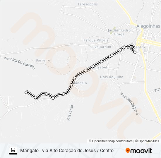 Mapa da linha 5112 MANGALÔ - VIA ALTO CORAÇÃO DE JESUS / CENTRO de ônibus