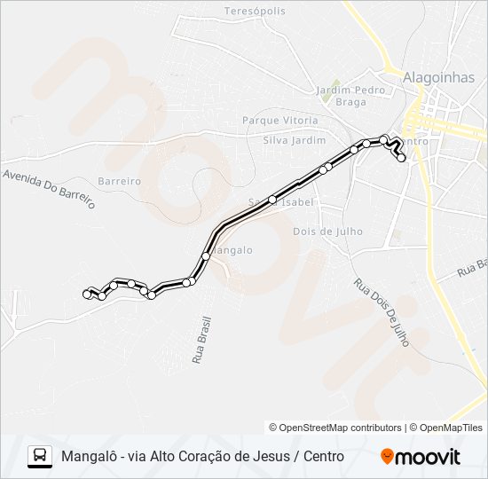 Mapa da linha 5112 MANGALÔ - VIA ALTO CORAÇÃO DE JESUS / CENTRO de ônibus