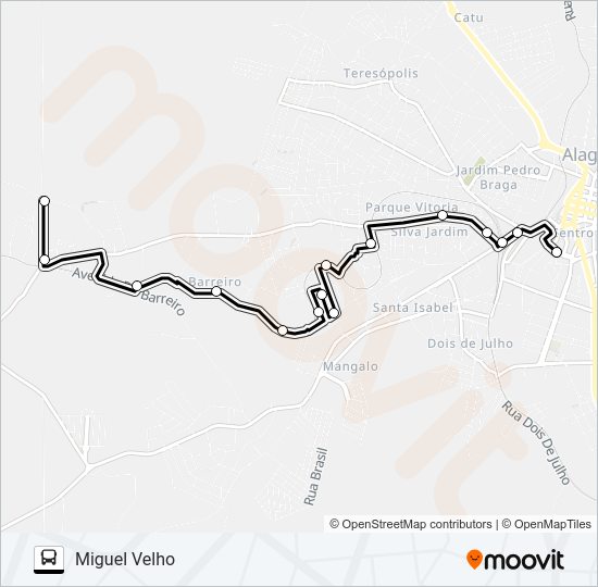Mapa da linha 5105 MIGUEL VELHO / CENTRO de ônibus