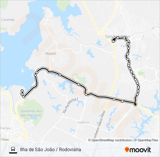 Mapa da linha SF-002 ILHA DE SÃO JOÃO / RODOVIÁRIA de ônibus