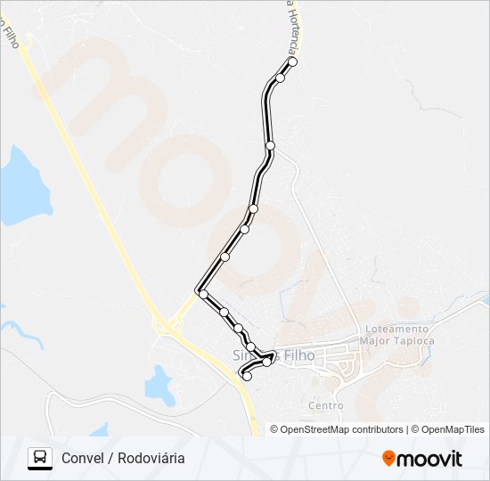 Mapa da linha SF-009 CONVEL / RODOVIÁRIA de ônibus