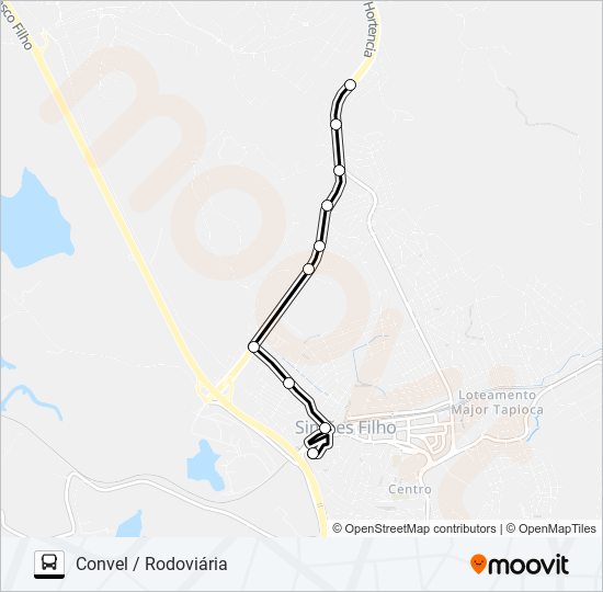 Mapa da linha SF-009 CONVEL / RODOVIÁRIA de ônibus