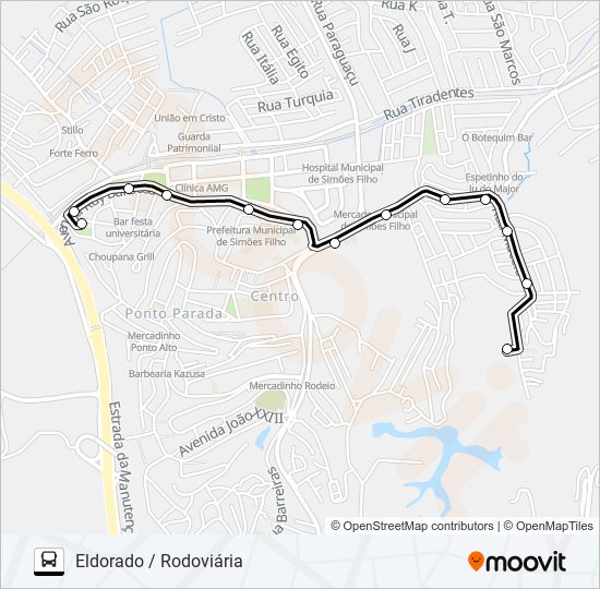 Mapa da linha SF-008 ELDORADO / RODOVIÁRIA de ônibus