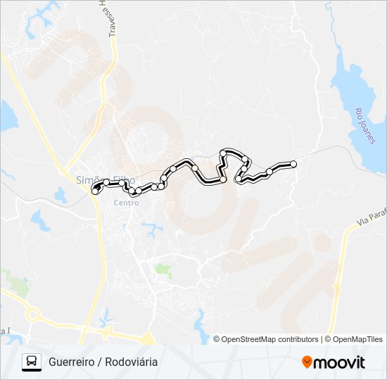 Mapa da linha SF-010 GUERREIRO / RODOVIÁRIA de ônibus