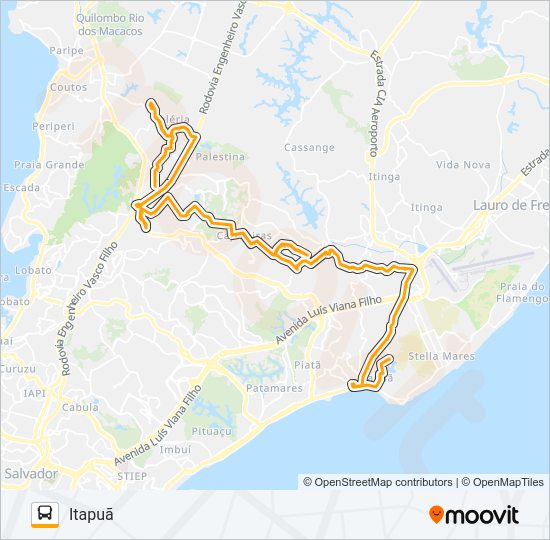 Mapa da linha L518 VALÉRIA - ITAPUÃ de ônibus