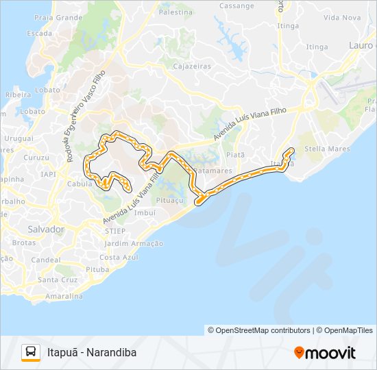 Mapa da linha L207 ITAPUÃ - NARANDIBA de ônibus