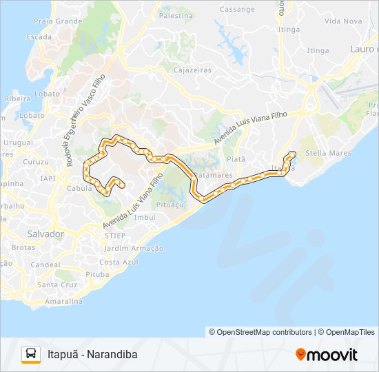 Mapa da linha L207 ITAPUÃ - NARANDIBA de ônibus