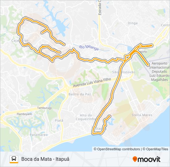Mapa da linha L503 BOCA DA MATA - ITAPUÃ de ônibus