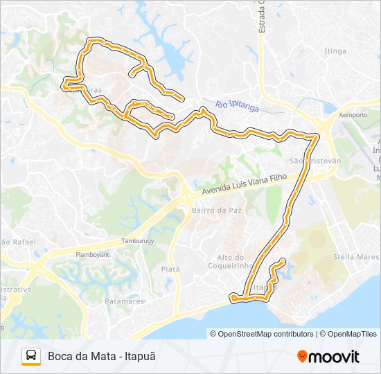 Mapa da linha L503 BOCA DA MATA - ITAPUÃ de ônibus