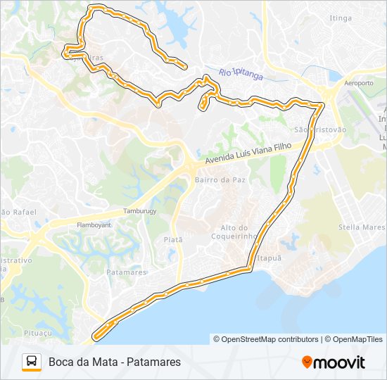 Mapa da linha L304 BOCA DA MATA - PATAMARES de ônibus