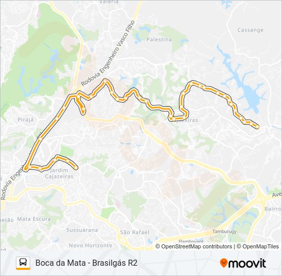 Mapa da linha L512 BOCA DA MATA - BRASILGÁS R2 de ônibus