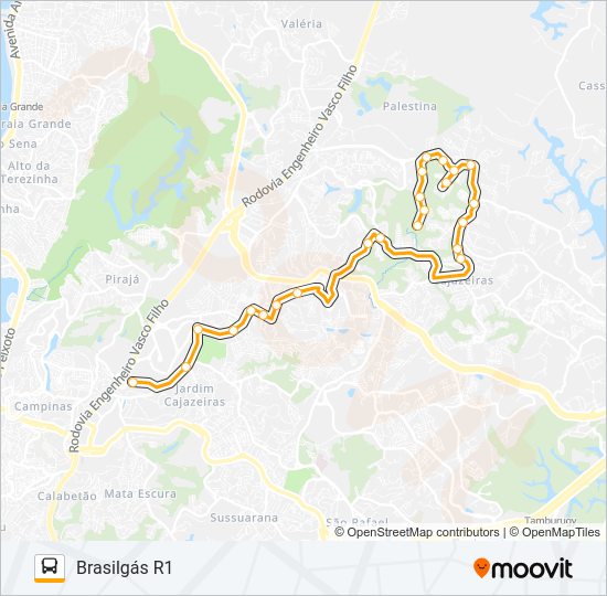 Mapa da linha L513 CAJAZEIRA 11 - BRASILGÁS R1 de ônibus
