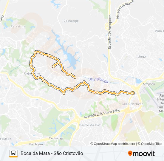 Mapa da linha L504 BOCA DA MATA - SÃO CRISTOVÃO de ônibus