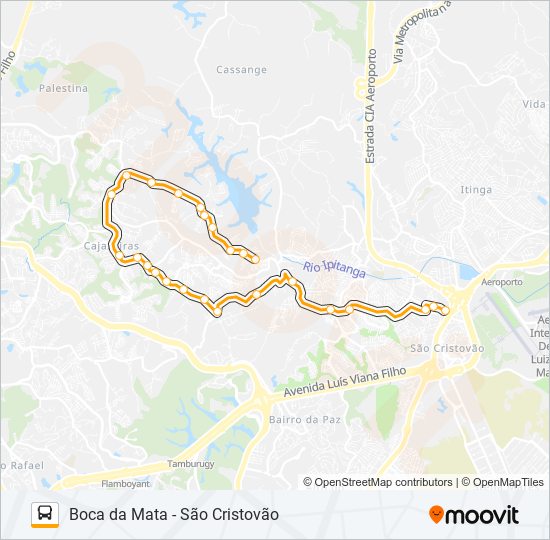 Mapa da linha L504 BOCA DA MATA - SÃO CRISTOVÃO de ônibus