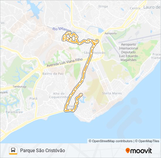 Mapa da linha L305 PARQUE SÃO CRISTÓVÃO - ITAPUÃ de ônibus