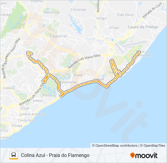 Mapa da linha L601 COLINA AZUL - PRAIA DO FLAMENGO de ônibus