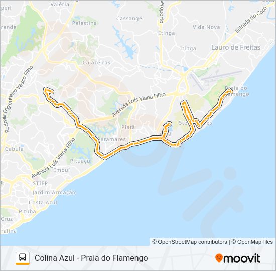 Mapa da linha L601 COLINA AZUL - PRAIA DO FLAMENGO de ônibus