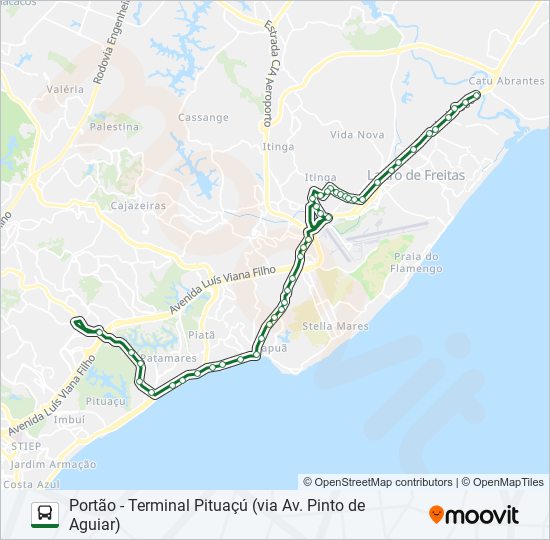 Mapa da linha 860I.URB PORTÃO - TERMINAL PITUAÇÚ (VIA AV. PINTO DE AGUIAR) de ônibus