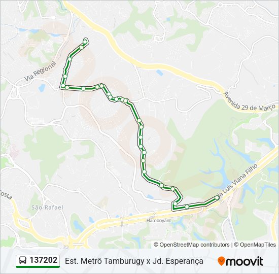 Mapa da linha 137202 de ônibus