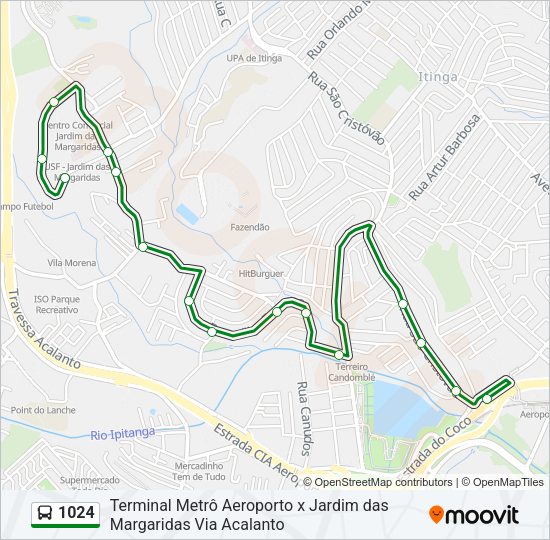 Mapa da linha 1024 de ônibus