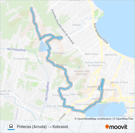 Mapa da linha 135 POTECAS / KOBRASOL de ônibus