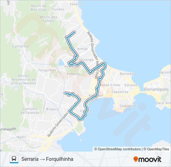 Mapa da linha 105 SERRARIA / FORQUILHINHA de ônibus