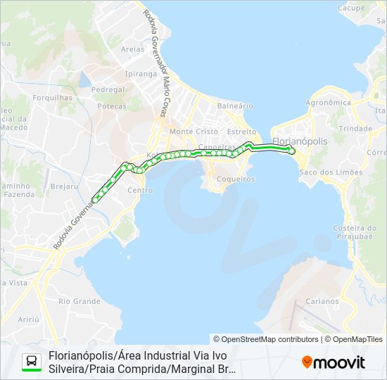 Mapa da linha 10160 ÁREA INDUSTRIAL/FLORIANÓPOLIS de ônibus