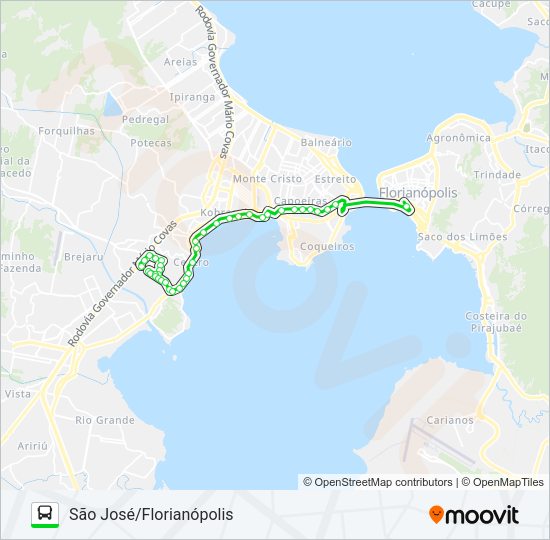 Mapa da linha 0370 SÃO JOSÉ/FLORIANÓPOLIS VIA IVO SILVEIRA de ônibus