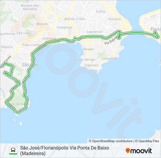 Mapa da linha 0372 SÃO JOSÉ/FLORIANÓPOLIS VIA PONTA DE BAIXO de ônibus