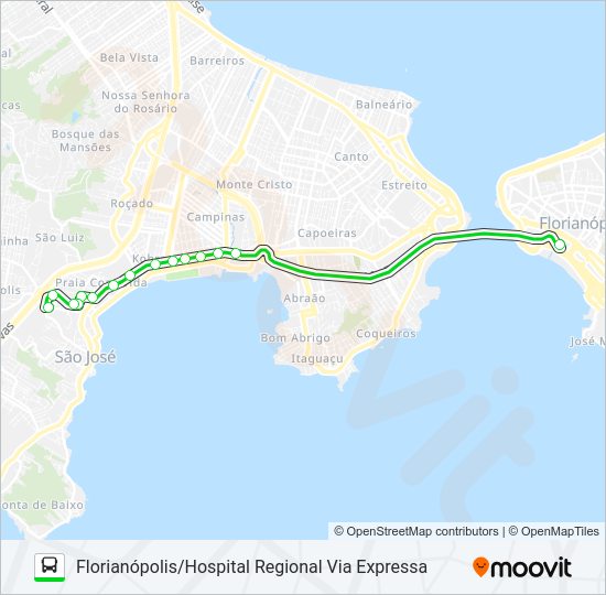 Mapa da linha 7620 HOSPITAL REGIONAL/FLORIANÓPOLIS VIA EXPRESSA de ônibus