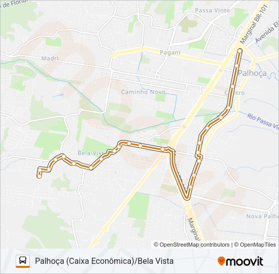 Mapa da linha 4038 BELA VISTA/PALHOÇA (PRAÇA) de ônibus