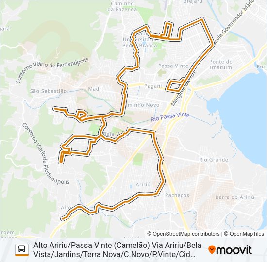 Mapa da linha 101 LINHA INTERBAIRROS DE PALHOÇA de ônibus