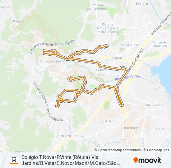 Mapa da linha 101 LINHA INTERBAIRROS DE PALHOÇA de ônibus