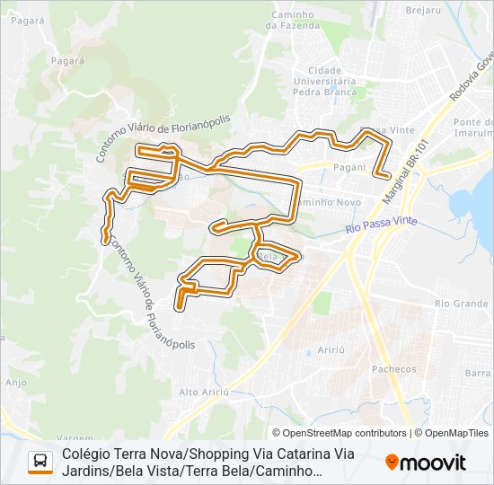 Mapa da linha 101 LINHA INTERBAIRROS DE PALHOÇA de ônibus