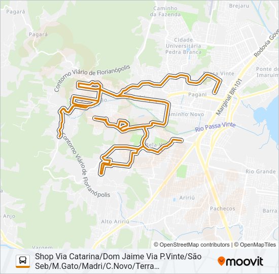 Mapa da linha 101 LINHA INTERBAIRROS DE PALHOÇA de ônibus