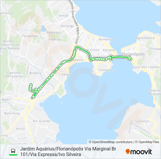 Mapa da linha 7150 JARDIM AQUÁRIUS/FLORIANÓPOLIS de ônibus